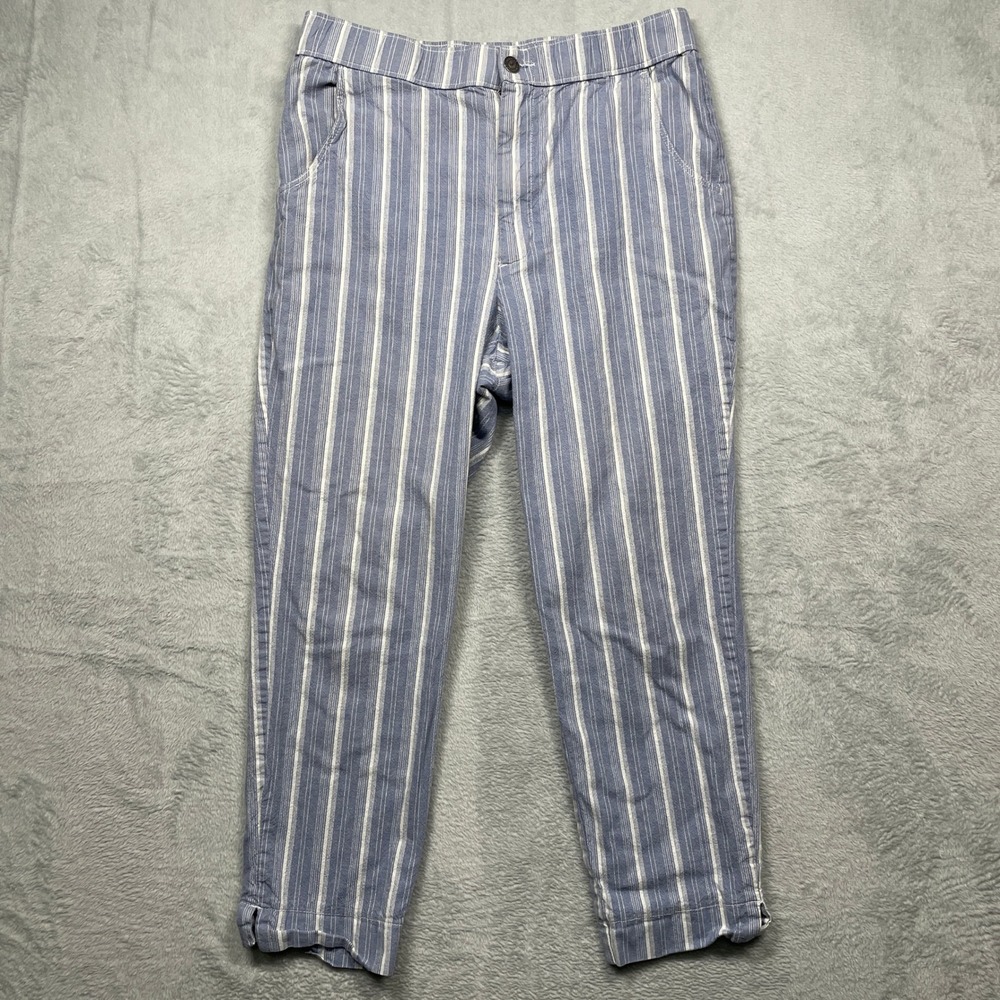 Hollister Striped Pants Women Large Blue White High Rise Tapered Ankle